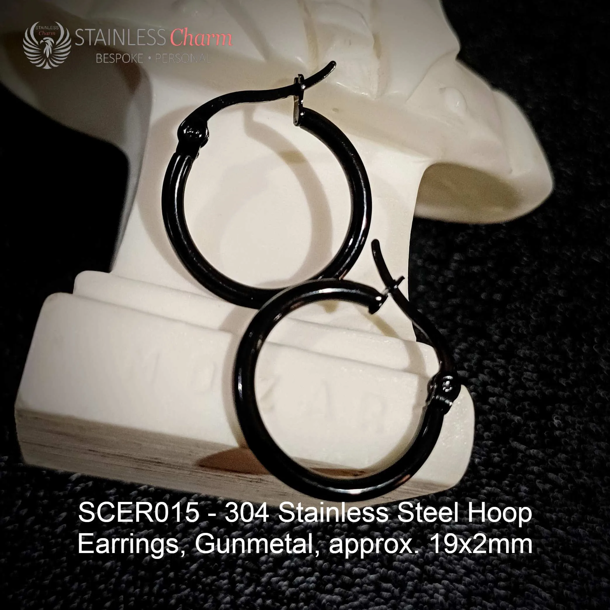 Hoop Gunmetal Earrings - SCER015 - Image 2