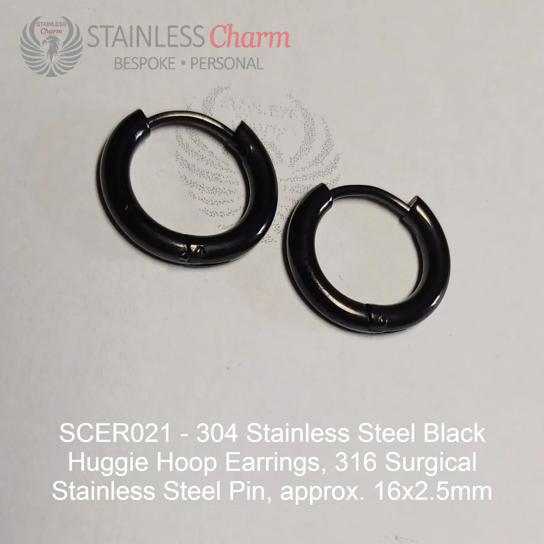 Black Huggie Hoop Earrings - SCER021 - Image 4