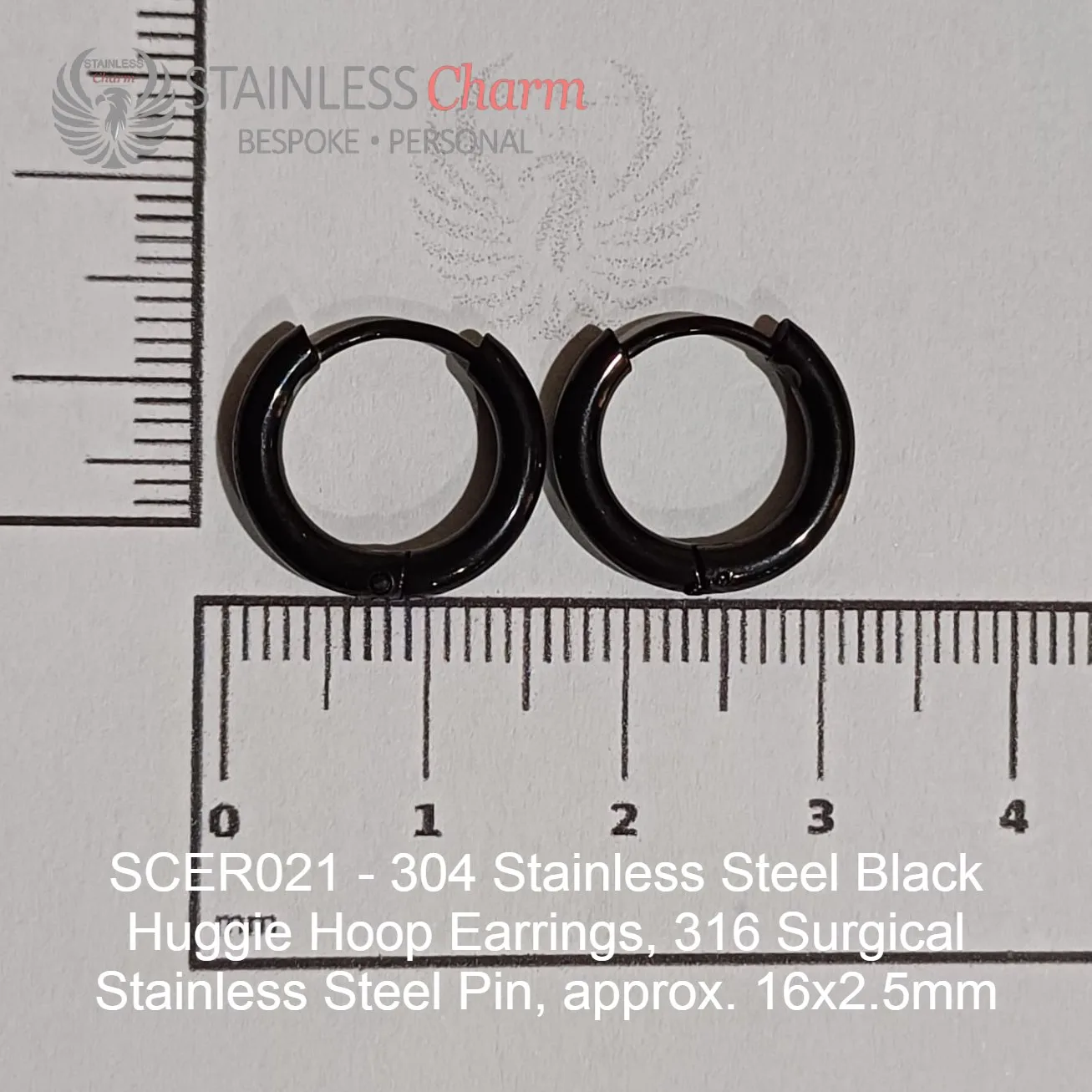 Black Huggie Hoop Earrings - SCER021 - Image 3
