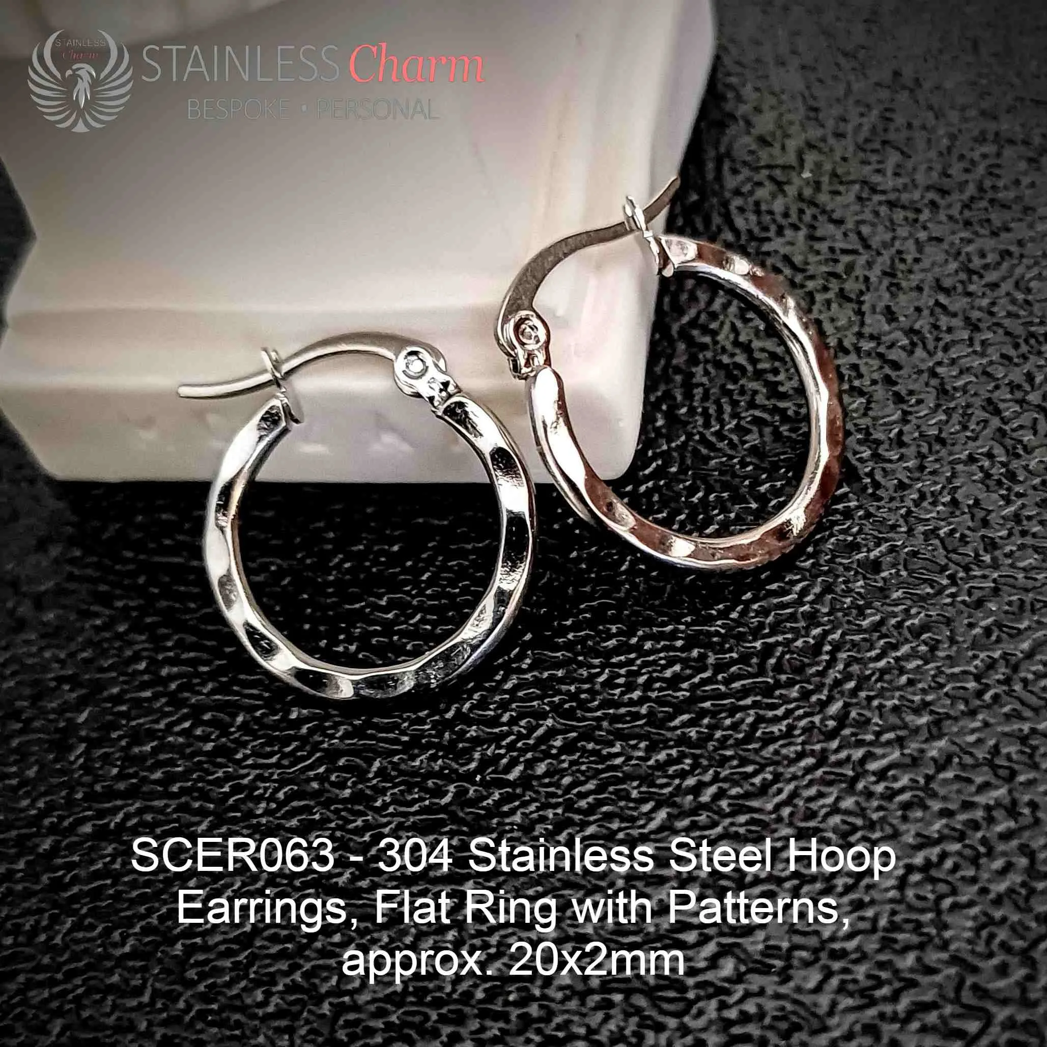 Hoop Earrings Flat with Pattern - SCER063 - Image 2