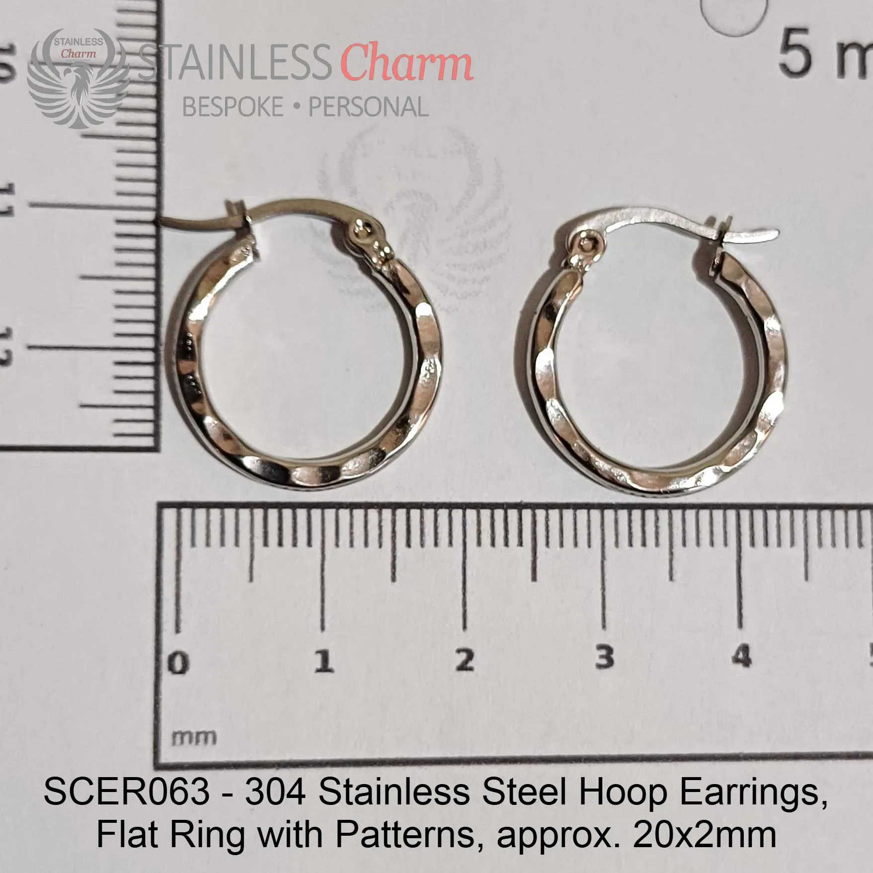 Hoop Earrings Flat with Pattern - SCER063 - Image 3