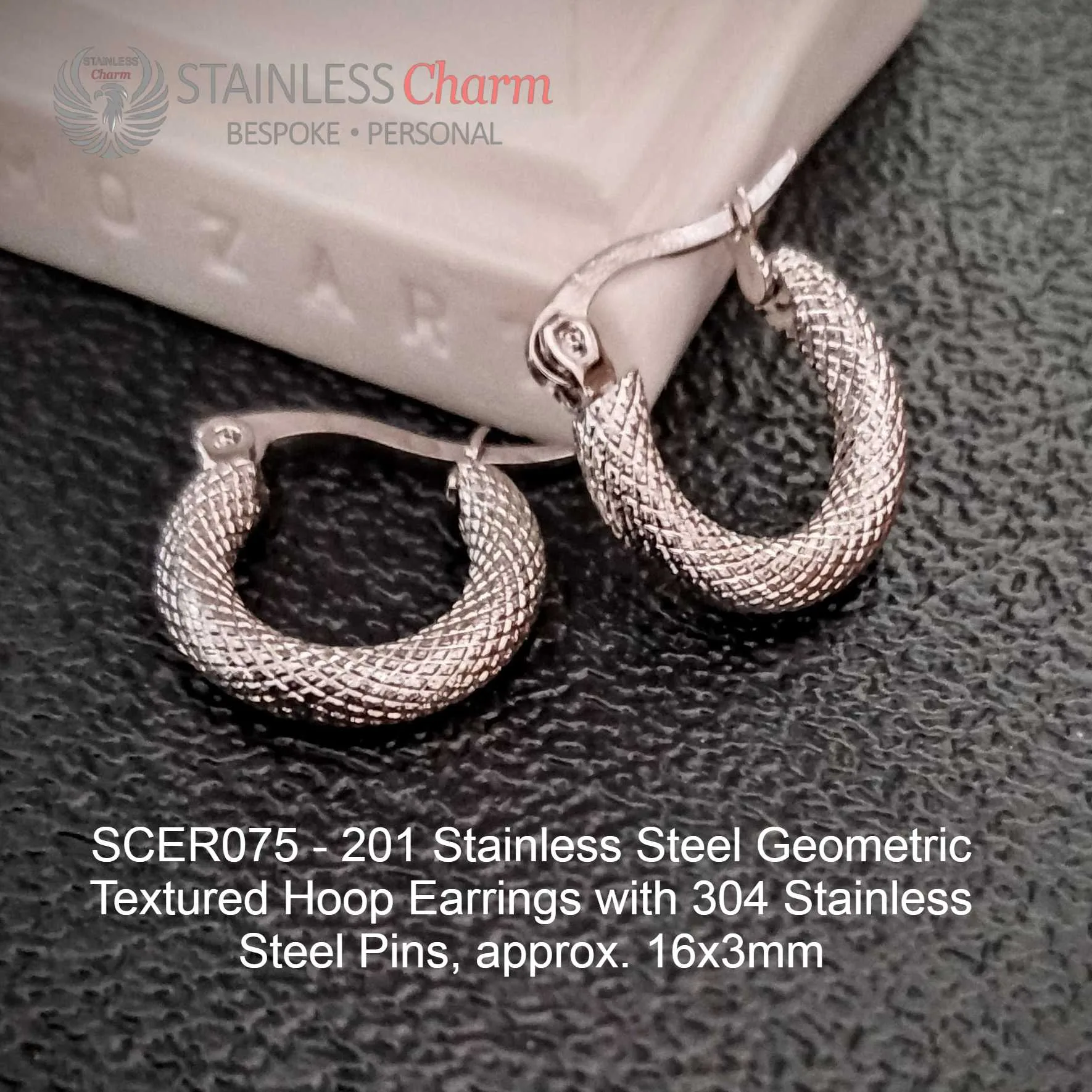 Geometric Textured Hoop Earrings - SCER075 - Image 2