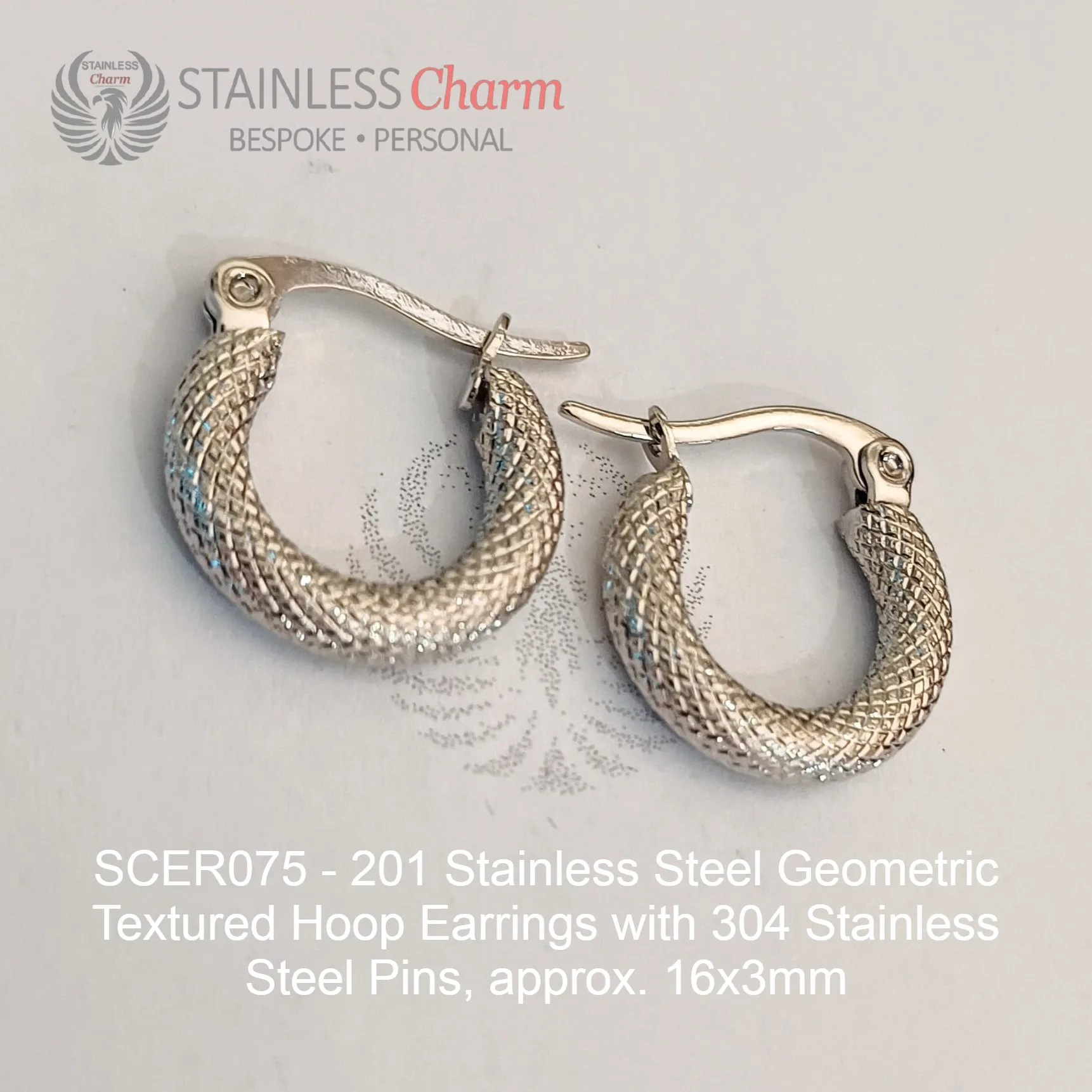 Geometric Textured Hoop Earrings - SCER075 - Image 3