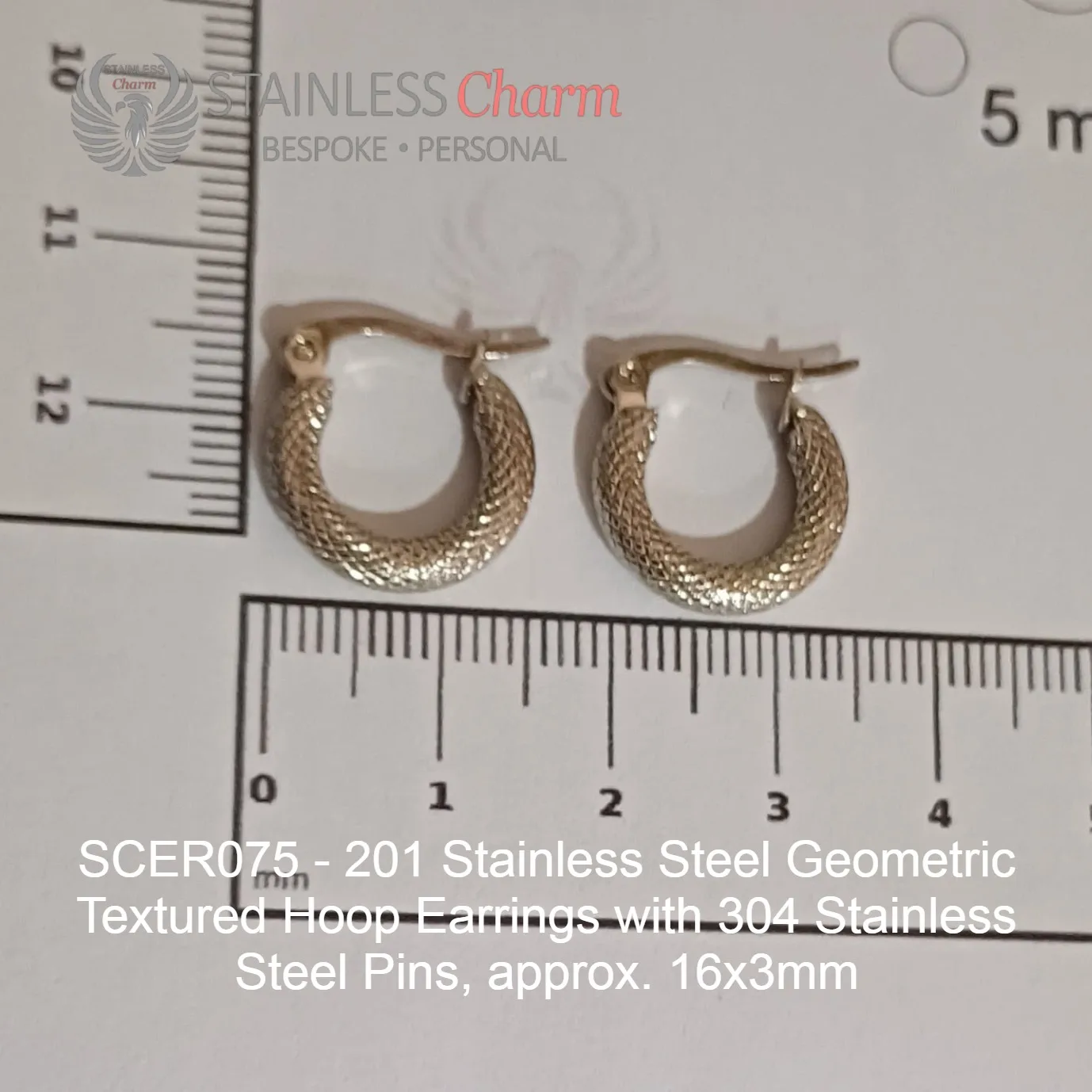 Geometric Textured Hoop Earrings - SCER075 - Image 4