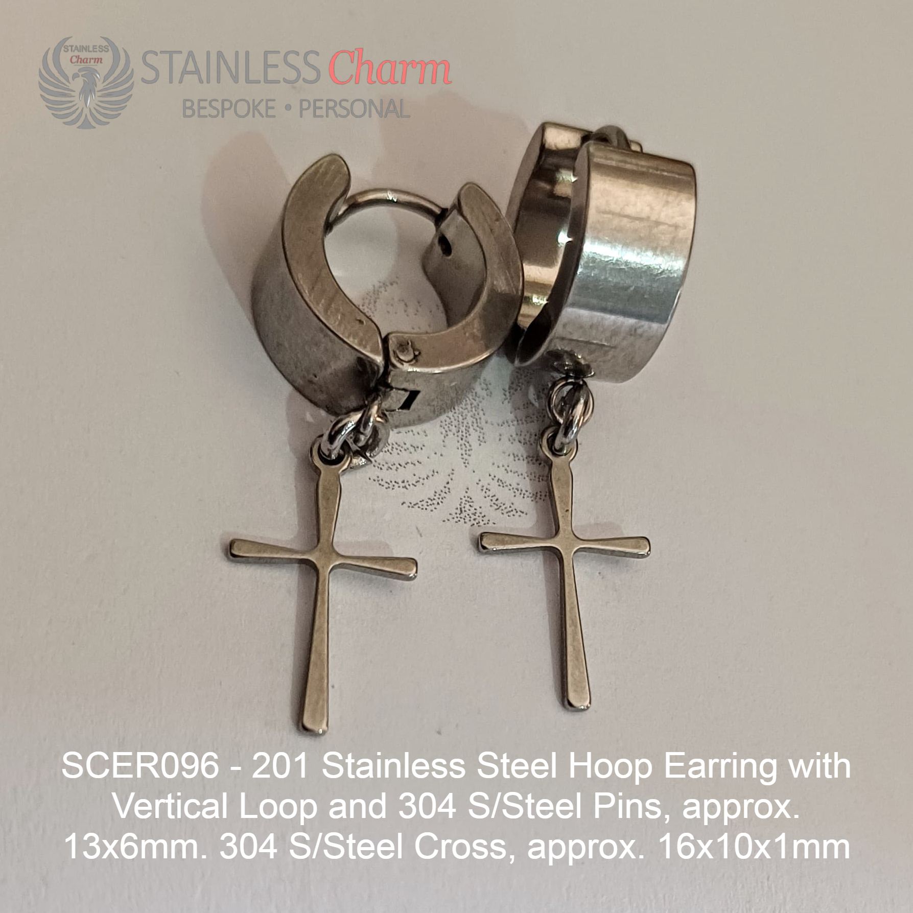 Hoop Earrings with Vertical Loop & Cross - SCER096 - Image 4