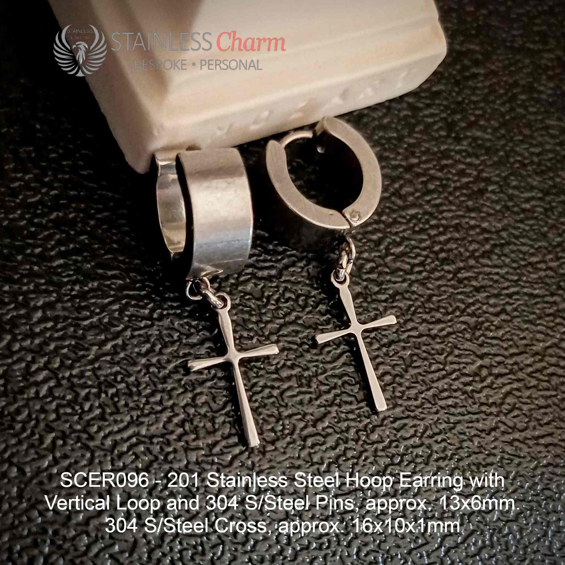 Hoop Earrings with Vertical Loop & Cross - SCER096 - Image 2