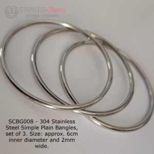304 Stainless Steel Simple Plain Bangles, set of 3. Size: approx. 6cm inner diameter and 2mm wide.