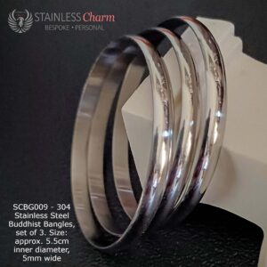 304 Stainless Steel Buddhist Bangles, set of 3. Size: approx. 5.5cm inner diameter, 5mm wide
