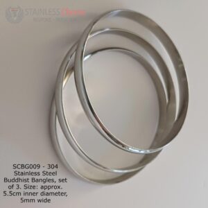 304 Stainless Steel Buddhist Bangles, set of 3. Size: approx. 5.5cm inner diameter, 5mm wide