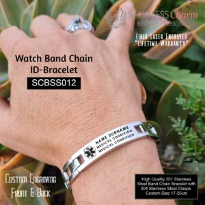 Stainless Steel ID Watch Band Bracelet
