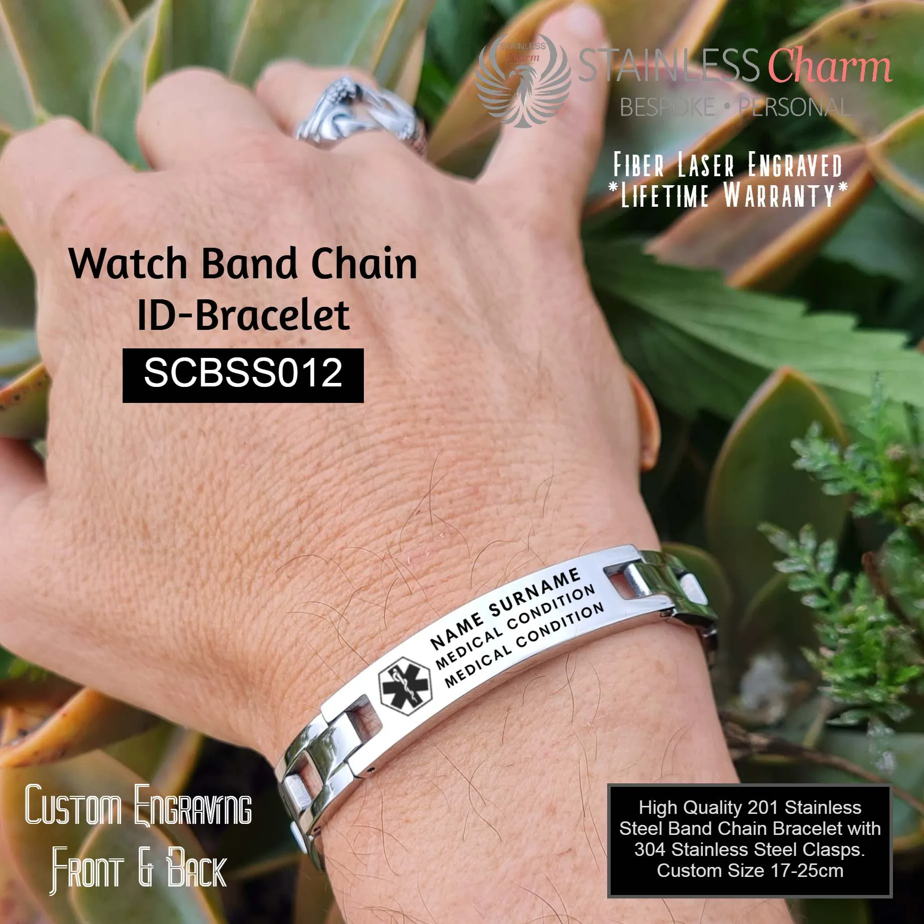 SCBSS012 Stainless Steel Medical Alert Watchband Bracelet - MedAlert SA