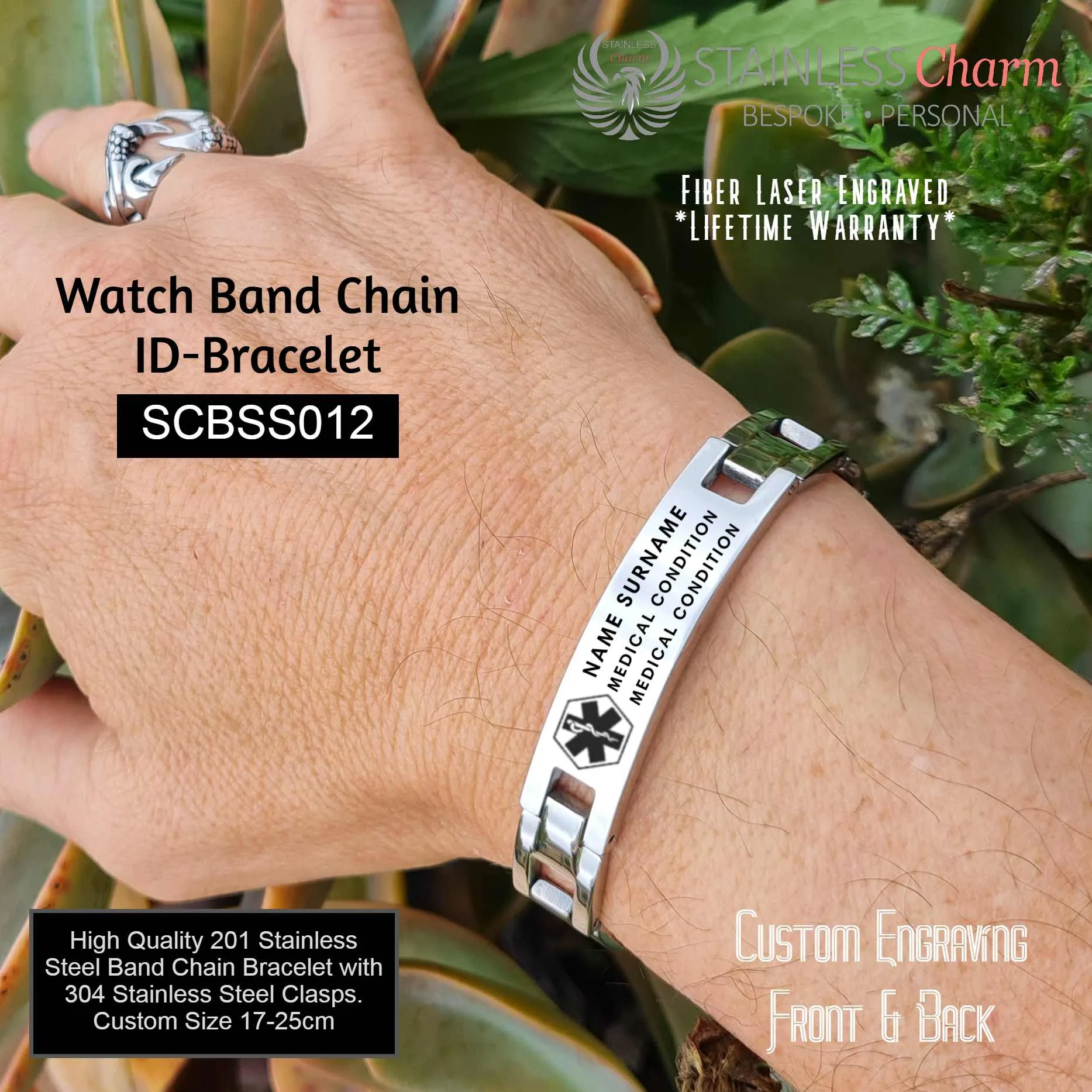 SCBSS012 Stainless Steel Medical Alert Watchband Bracelet - MedAlert SA