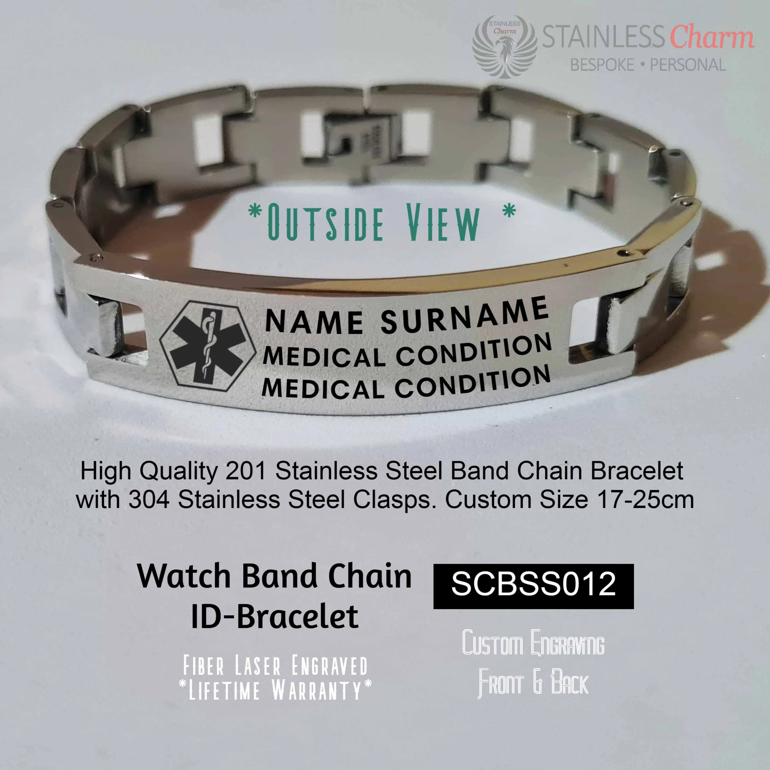 SCBSS012 Stainless Steel Medical Alert Watchband Bracelet - MedAlert SA