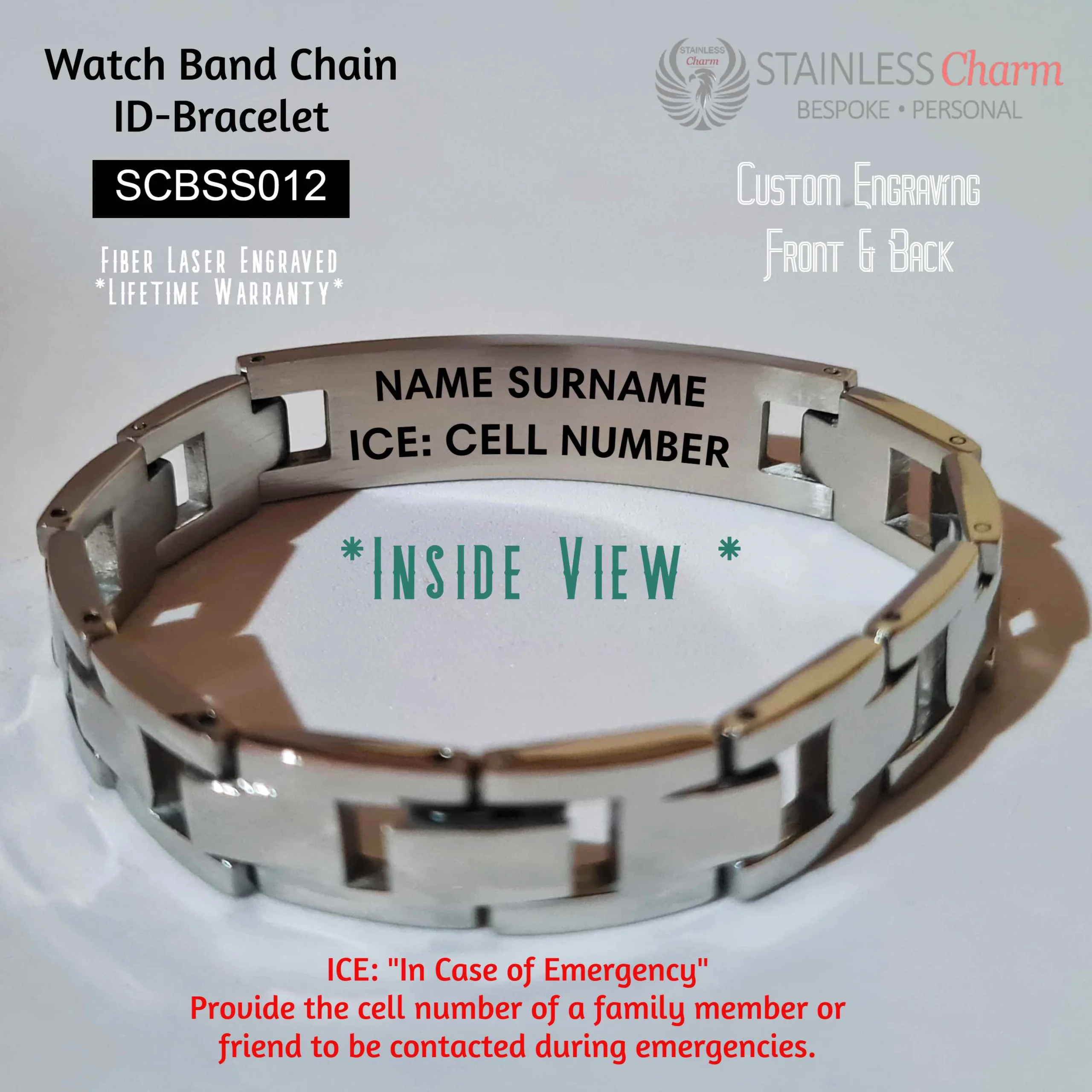 SCBSS012 Stainless Steel Medical Alert Watchband Bracelet - MedAlert SA