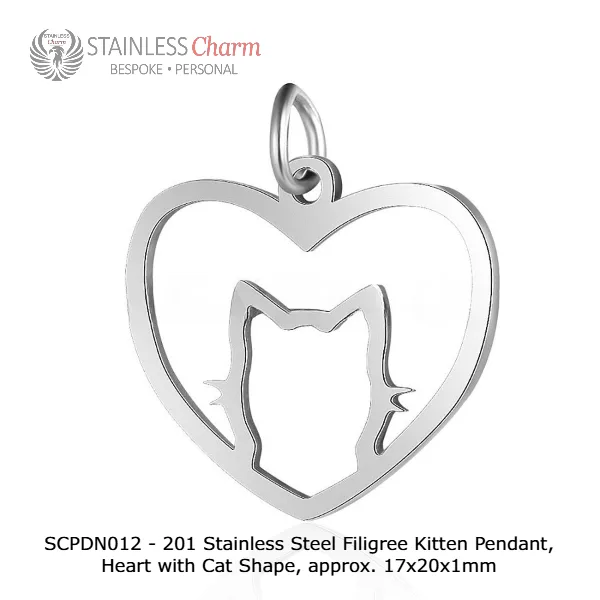 Cable Chain with Filigree Kitten Heart Pendant - SCPDN012 - Image 2