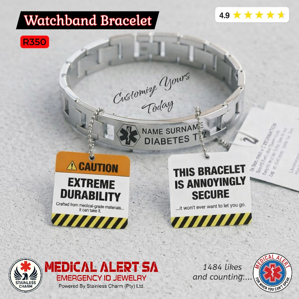SCBSS012 Stainless Steel Medical Alert Watchband Bracelet - MedAlert SA