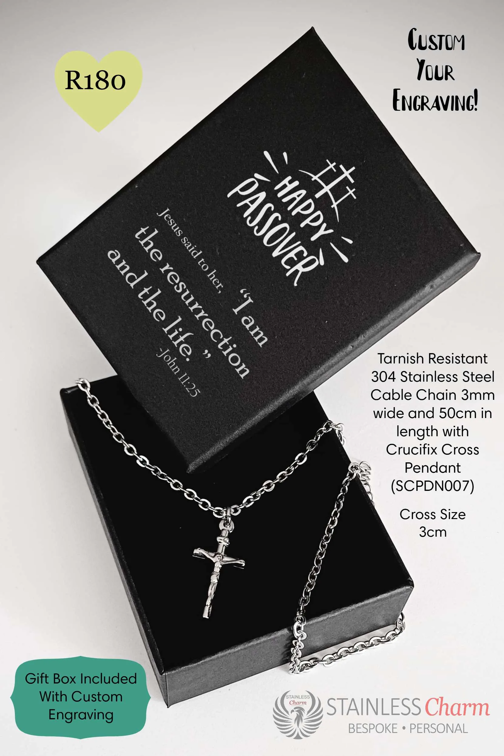 Passover Blessings Cable Chain with Crucifix Pendant - SCPDN007PO