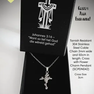 Passover Faith Cable Chain with Cross and Flower Pendant - SCPDN042PO