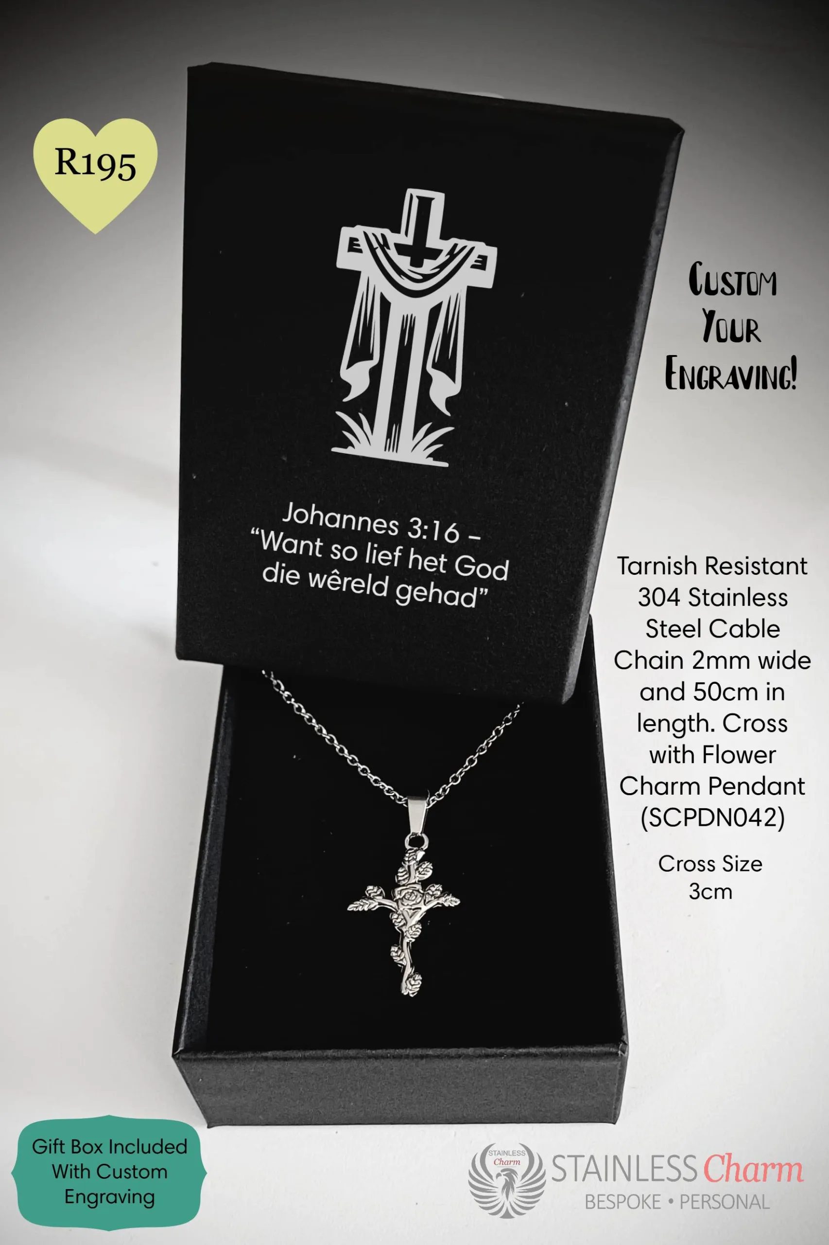 Passover Faith Cable Chain with Cross and Flower Pendant - SCPDN042PO