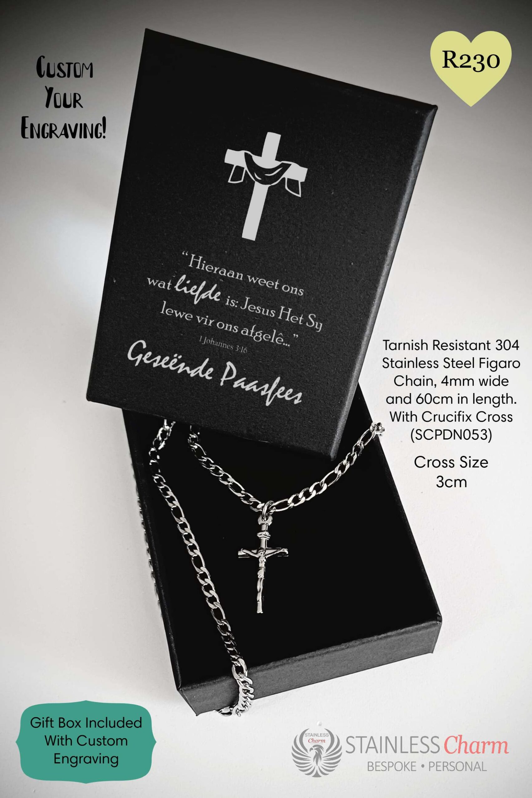 Passover Blessings Figaro Chain with Crucifix Pendant - SCPDN053PO