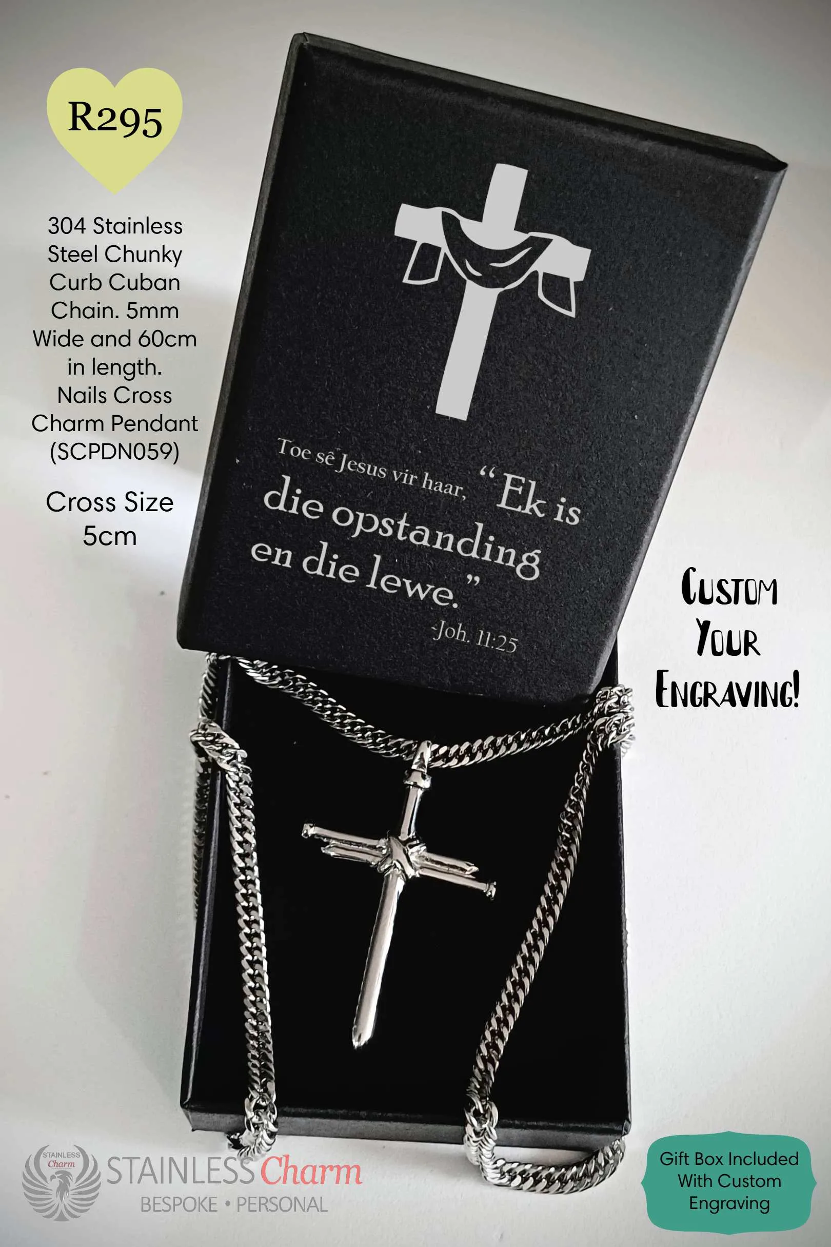 Passover Nails Chunky Curb Cuban Chain with Nails Cross Pendant - SCPDN059PO