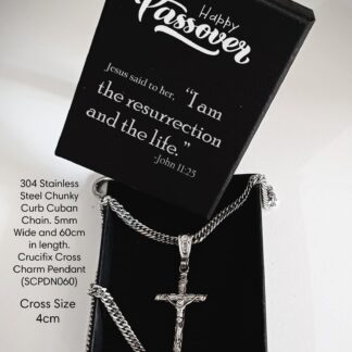Passover Radiance Chunky Curb Cuban Chain with Crucifix Pendant - SCPDN060PO