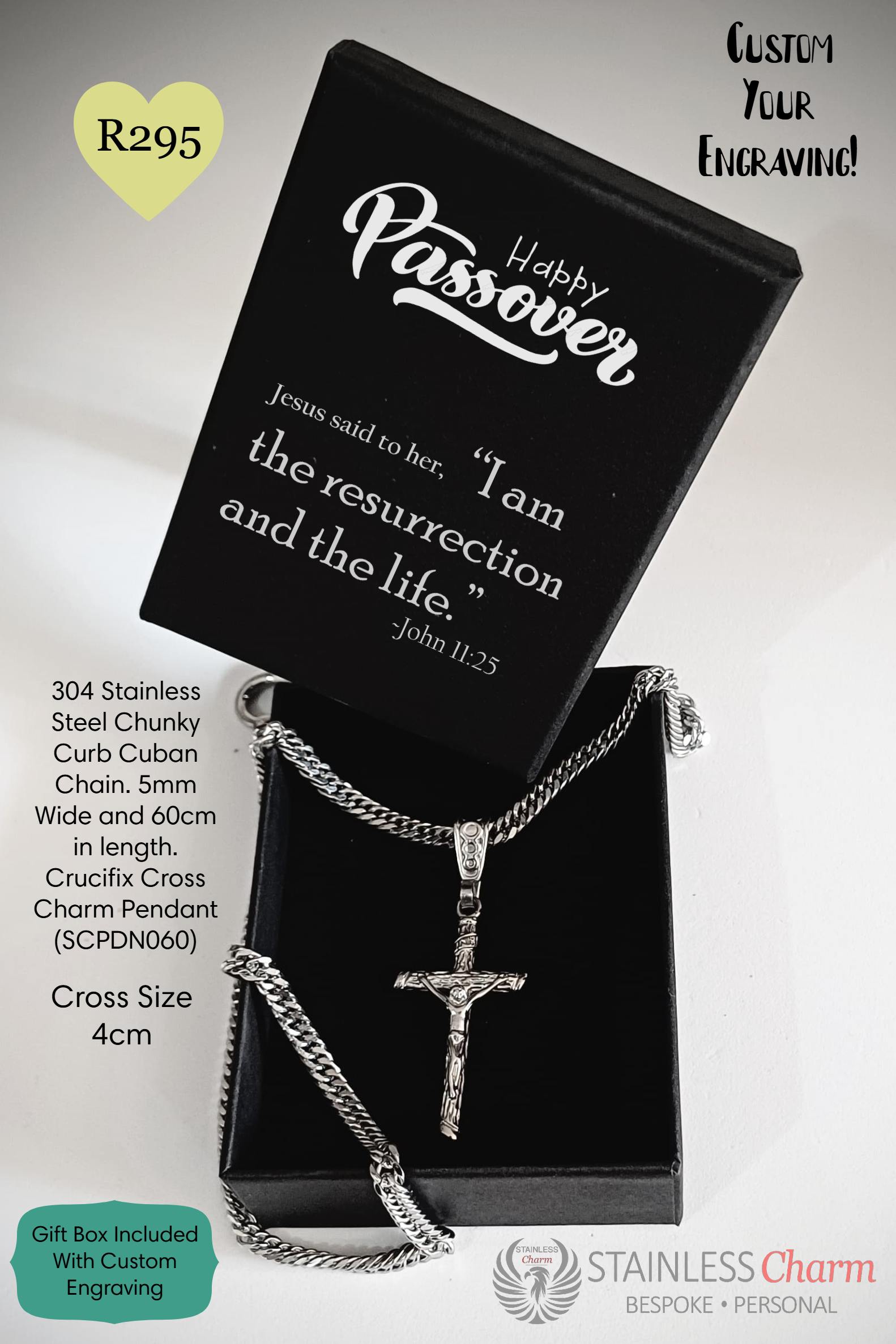 Passover Radiance Chunky Curb Cuban Chain with Crucifix Pendant - SCPDN060PO