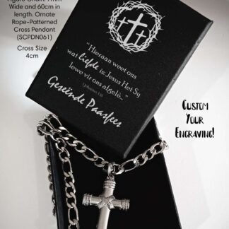 Passover Harmony Figaro Chain with Rope-Patterned Cross Pendant - SCPDN061PO