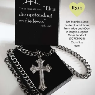 Passover Majesty Twisted Curb Chain with Crucifix Pendant - SCPDN065PO
