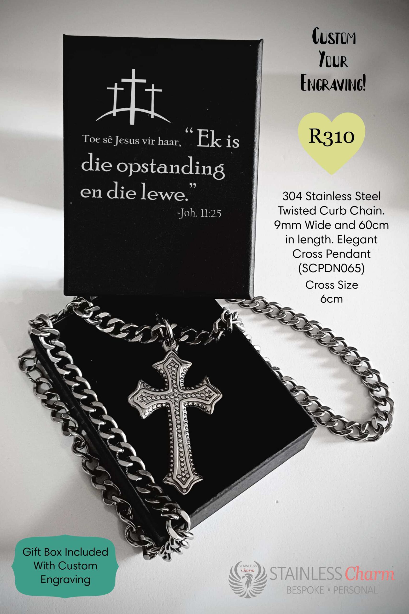 Passover Majesty Twisted Curb Chain with Crucifix Pendant - SCPDN065PO