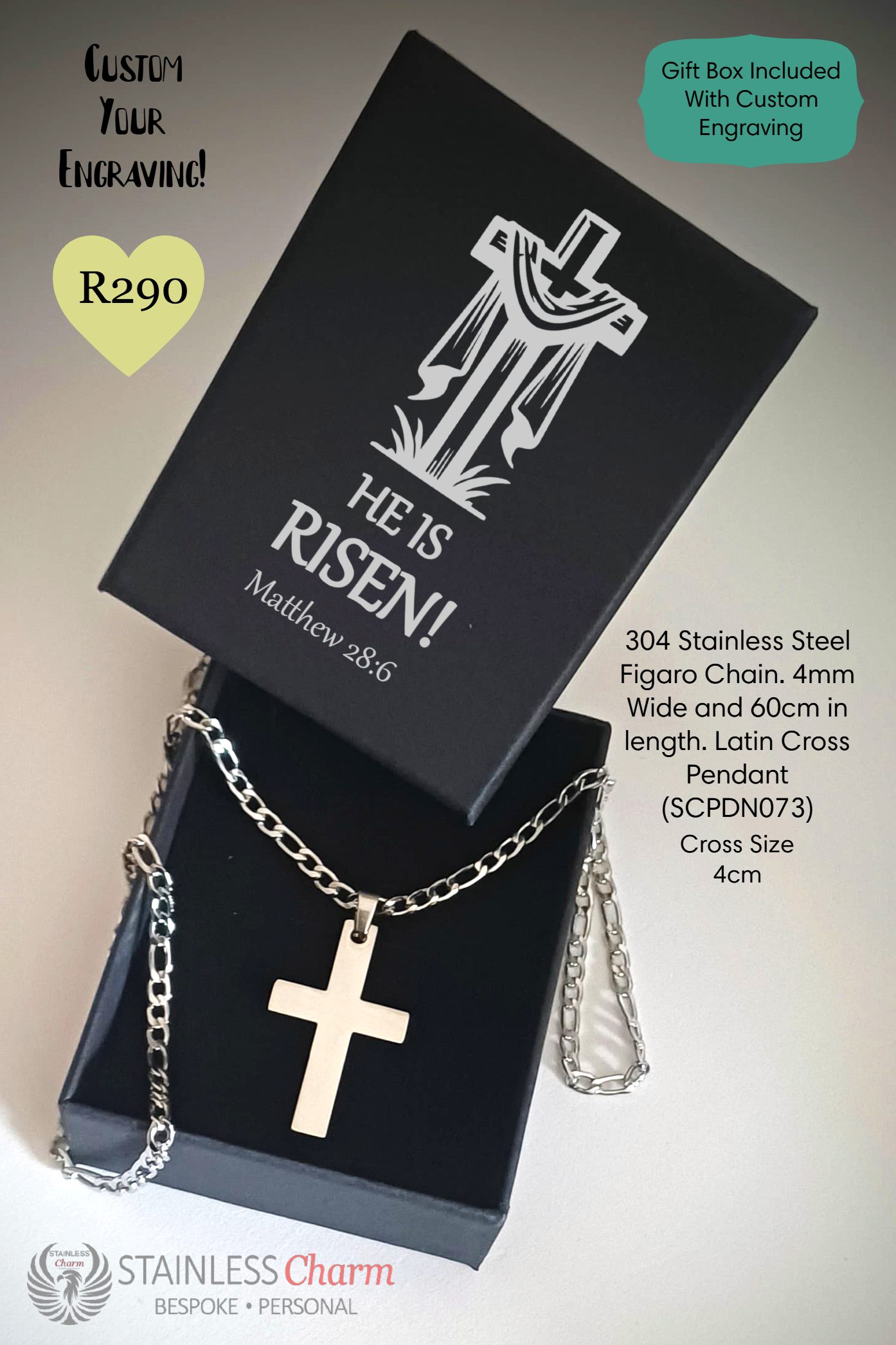 Resurrection Glory Figaro Chain with Latin Cross Pendant - SCPDN073POE