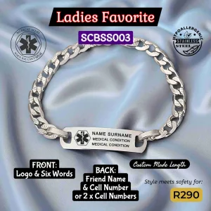SCBSS003B Ladies Stainless Steel Medical Alert Link Bracelet - MedAlert SA