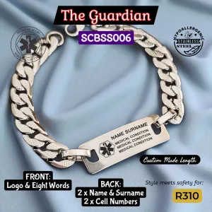 SCBSS006 The Guardian Stainless Steel Medical Alert Curb Chain Bracelet - MedAlert SA