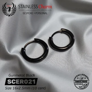 Black Huggie Hoop Earrings - SCER021