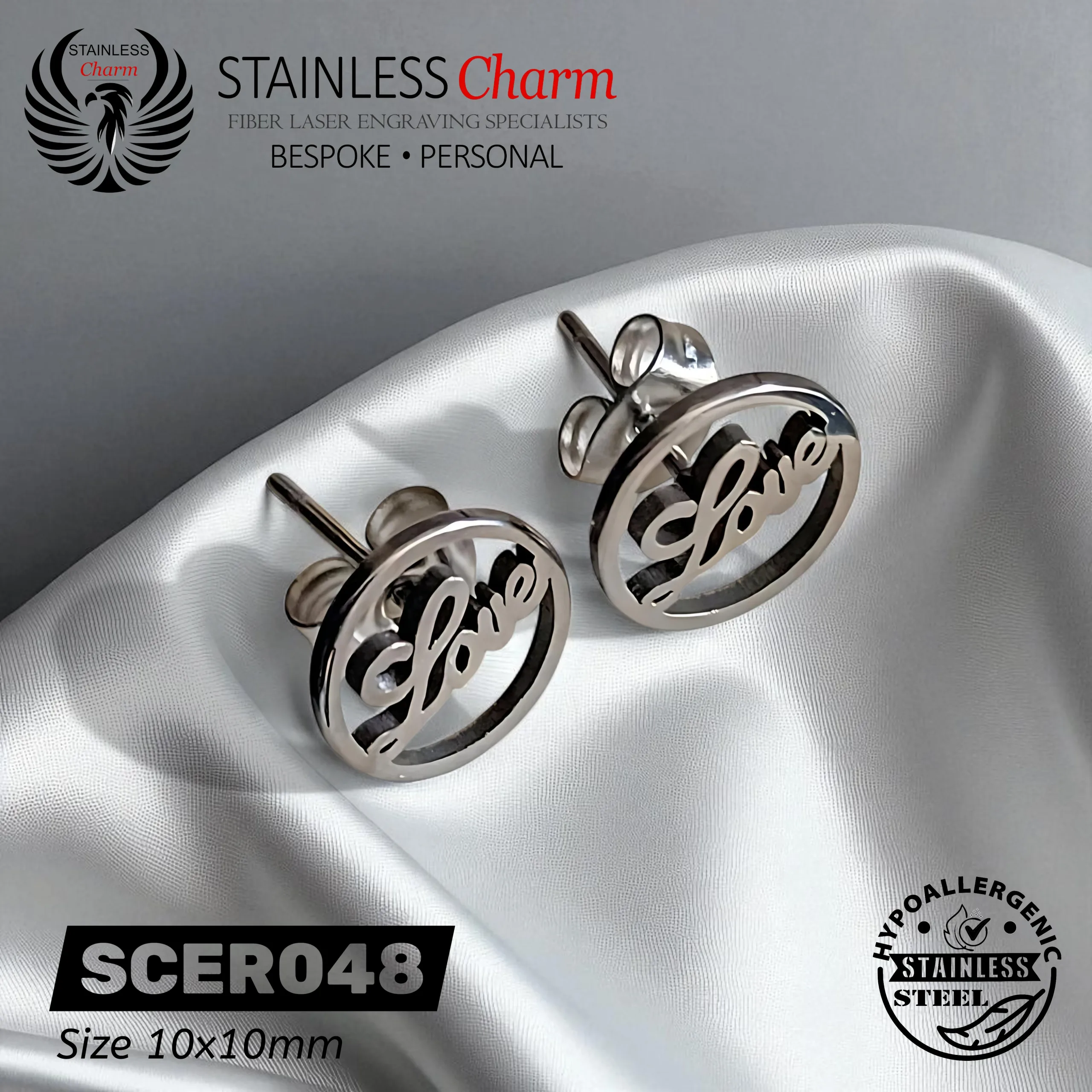 Stud Earrings, Ring with Word Love- SCER048