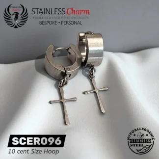 Hoop Earrings with Vertical Loop & Cross - SCER096