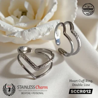 Heart Cuff Ring, Double Line - SCCR012