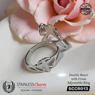 Double Heart with Cross Adjustable Ring - SCCR013