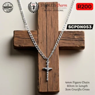 Stainless Steel Figaro Chain with Crucifix Cross Pendant - SCPDN053