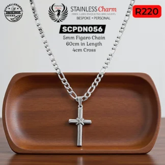 Stainless Steel Figaro Chain with Cross Leaf Pendant - SCPDN056