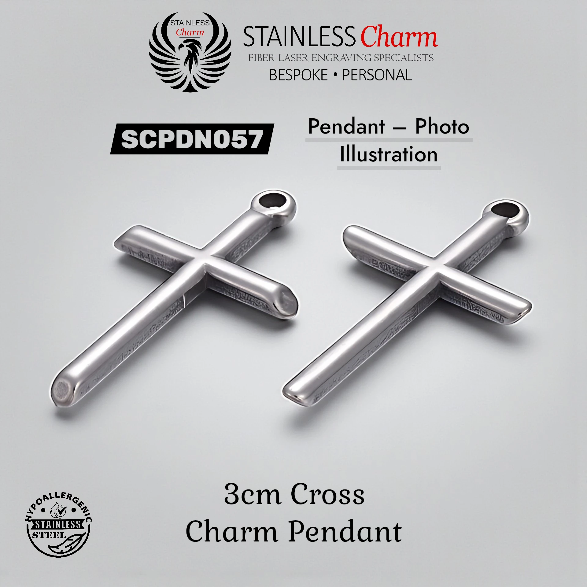 Stainless Steel Figaro Chain with Cross Pendant - SCPDN057 - Image 2