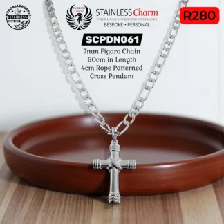 Stainless Steel Curb Chain with Ornate Rope-Patterned Cross Pendant - SCPDN061