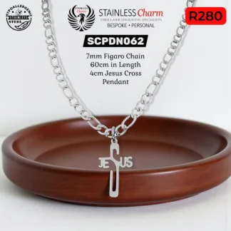 Stainless Steel Curb Chain with 'Jesus' Cross Pendant - SCPDN062