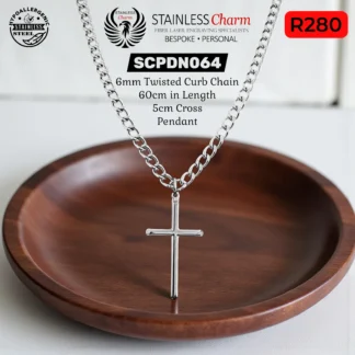 304 Stainless Steel Twisted Curb Chain with Cross Pendant - SCPDN064