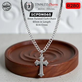 304 Stainless Steel Twisted Curb Chain with Cross Pendant - SCPDN065