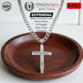 304 Stainless Steel Twisted Curb Chain with Large Cross Pendant - SCPDN066