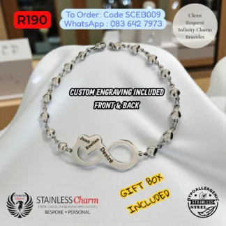Infinity with Heart Charm Engraving Bracelet - SCEB009