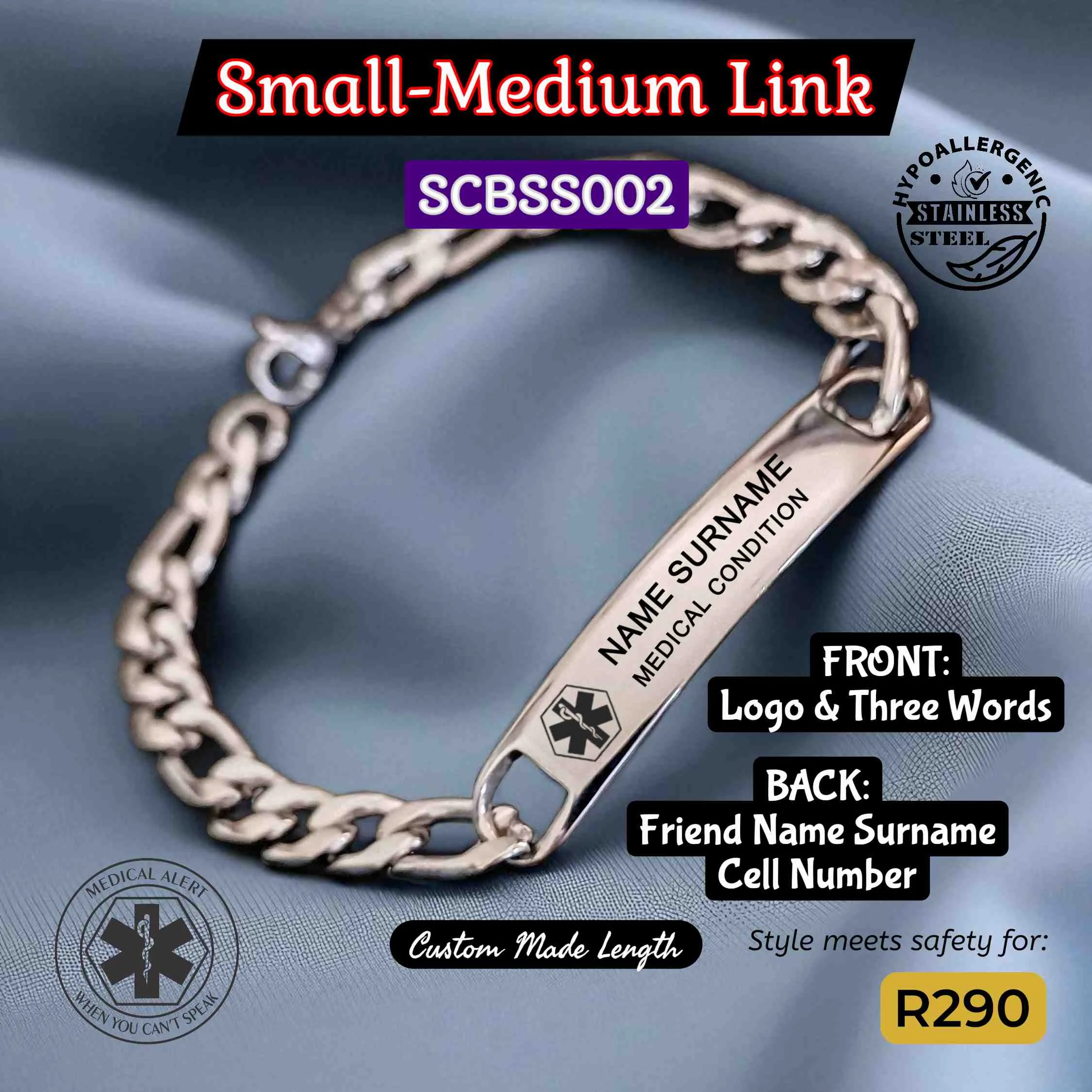 Small-Medium Link ID Bracelet - SCBSS002