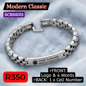 SCBSS015 Stainless Steel Medical Alert Modern Classic Bracelet - MedAlert SA