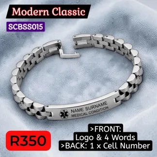 SCBSS015 Stainless Steel Medical Alert Modern Classic Bracelet - MedAlert SA